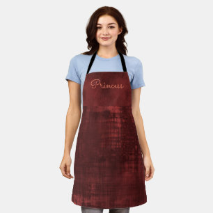 Deep Rich Burgundy Rust Satin and Velvet look Apron