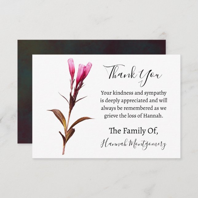 Deep Rich Florals Funeral Sympathy Thank You Card (Front/Back)