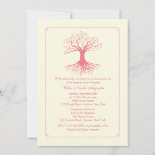 Deep Rooted Pink Baptism Invitation