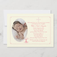 Deep Rooted Pink Baptism Photo Invitation