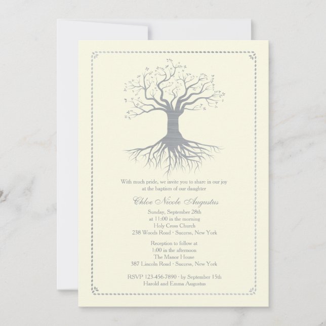 Deep Rooted Silver Baptism Invitation (Front)