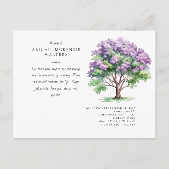 Deep Roots Pink Tree Celebration of Life  Postcard (Front)