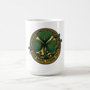 Deep Roots Strong Faith Celtic Shamrock Porthole Coffee Mug