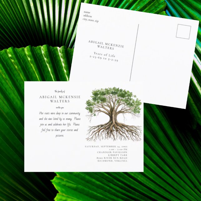 Deep Roots Tree Celebration of Life  Invitation Postcard (Creator Uploaded)