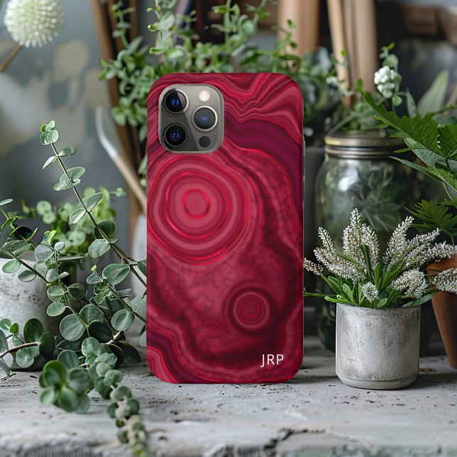 Deep Rose Abstract Agate Pattern with Monogram Case-Mate iPhone Case (Creator Uploaded)