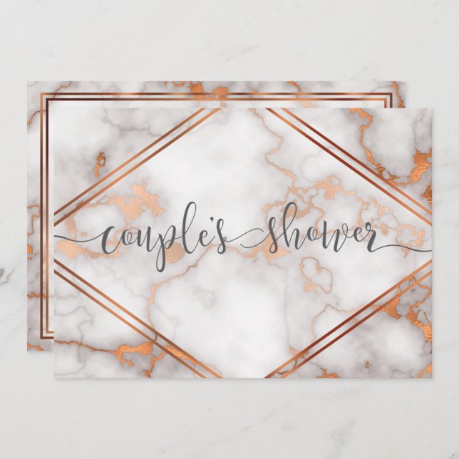 Deep Rose Gold / Copper Marble Calligraphy Invitation (Front/Back)