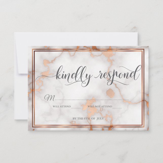 Deep Rose Gold / Copper Marble Calligraphy RSVP Card (Front)