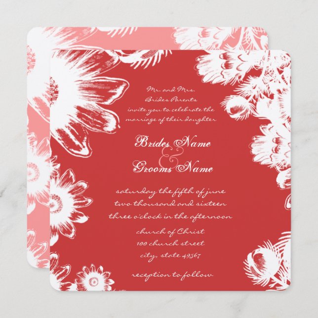 Deep Rose Vintage Flower Wedding Invitation (Front/Back)