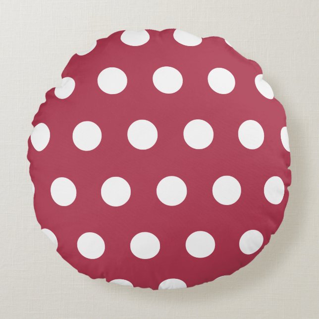 Deep Rose White Geometric Polka Dots Pattern Round Cushion (Front)