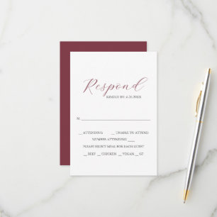 Deep Rose with Meal Choice Monogram RSVP Cards