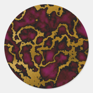Deep Royal Magenta and Gold Marble Texture Design Classic Round Sticker