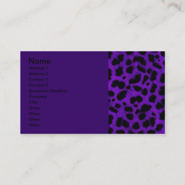 DEEP ROYAL PURPLE BLACK ANIMAL PRINT PATTERN DIGIT BUSINESS CARD (Front)