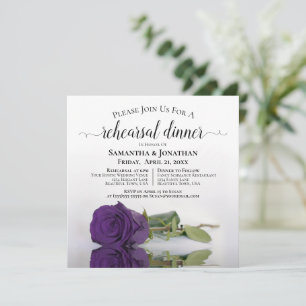 Deep Royal Purple Rose Wedding Rehearsal & Dinner Invitation