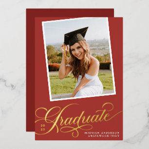 Deep Rust and Gold Foil Graduation Announcement