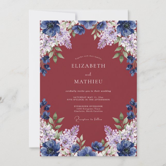 Deep Rust Sapphire Petal Wedding Invitation (Front)