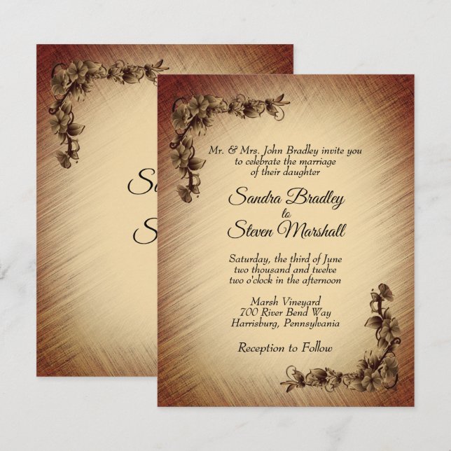 Deep Rustic Flowers Wedding Invitation (Front/Back)