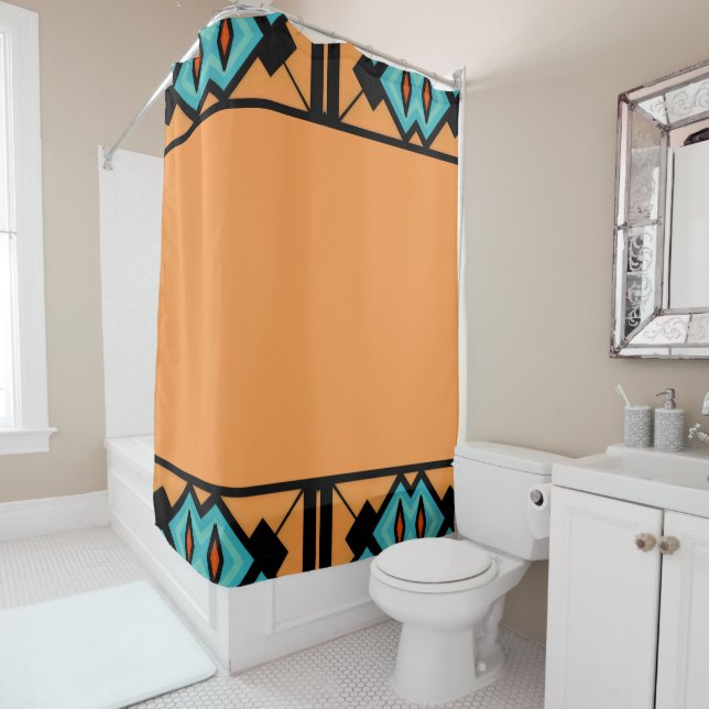Deep Saffron Bold Pattern Shower Curtain (In Situ)