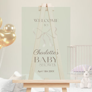 Deep Sage Green Elegant Bow Baby Shower Welcome Acrylic Sign