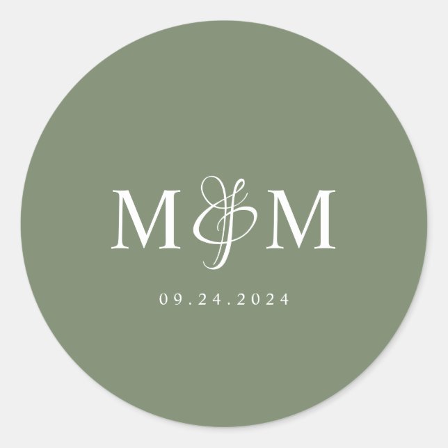 Deep Sage Green Monogram Wedding Envelope Seal (Front)