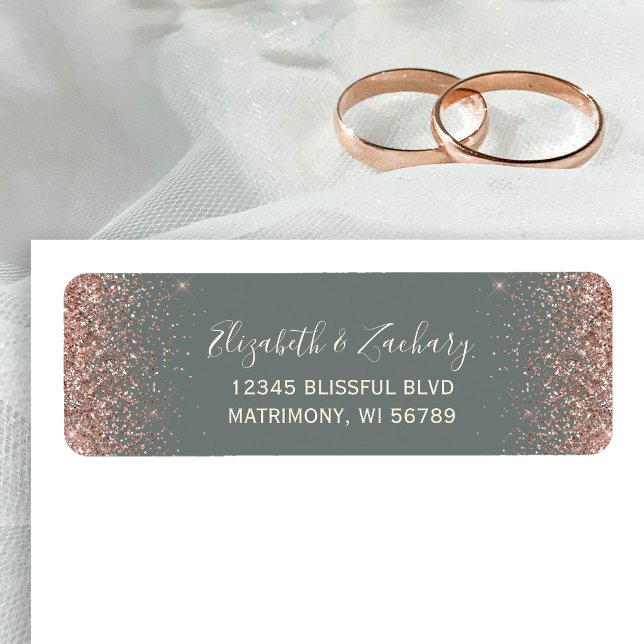 Deep Sage Green Rose Gold Wedding Return Address Label (Creator Uploaded)