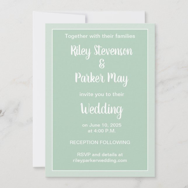 Deep Sage Green Two-Toned Wedding Invitation  (Front)