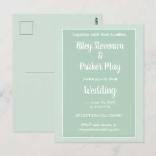 Deep Sage Green Two-Toned Wedding Invitation Postcard