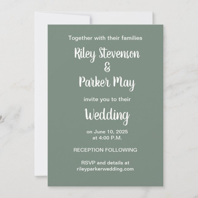 Deep Sage Green Wedding Invitation  (Front)