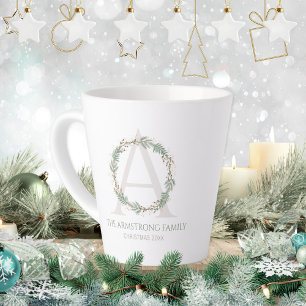 Deep Sage Wreath Monogram Family Name Keepsake Latte Mug