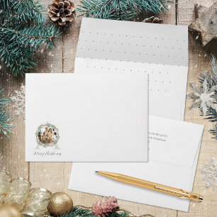 Deep Sage Wreath Photo Monogram Mailing Accent Envelope