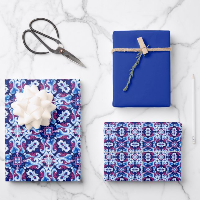 Deep Sapphire, Navy, Powder Blue, Raspberry... Wrapping Paper Sheet (Front)
