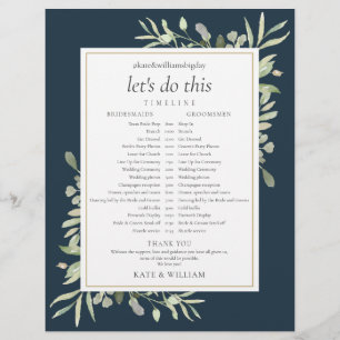 Deep Sea Blue Greenery Wedding Schedule Timeline
