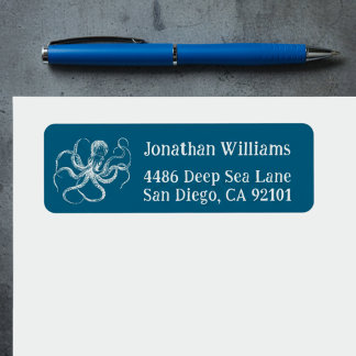 Deep Sea Blue Octopus Return Address Labels