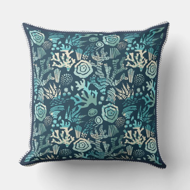 Deep Sea Coral Reef Nautical Pattern Decorative  Cushion (Front)