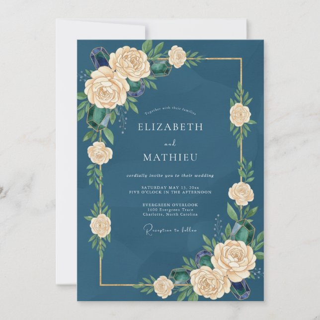Deep Sea Cream Rose Wedding Invitation (Front)