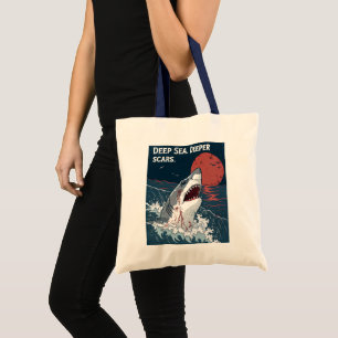 Deep Sea Deeper Scars Great White Shark Tote Bag