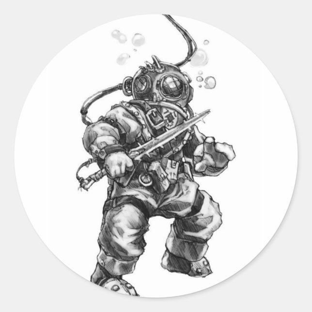 Deep Sea Diver Classic Round Sticker (Front)
