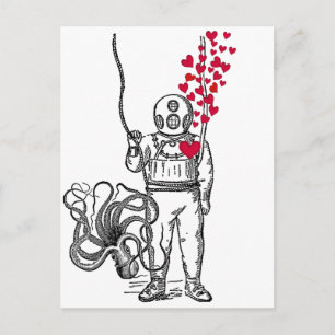 Deep Sea Diver Floating Hearts Postcard