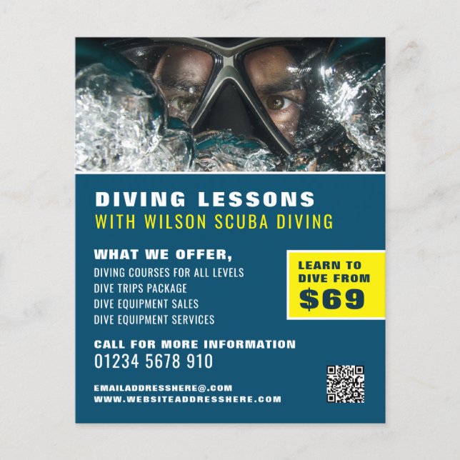 Deep Sea Diver, Scuba Diving Lesson Advertising Flyer (Front)