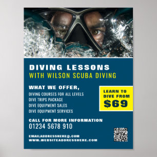 Deep Sea Diver, Scuba Diving Lesson Advertising Poster