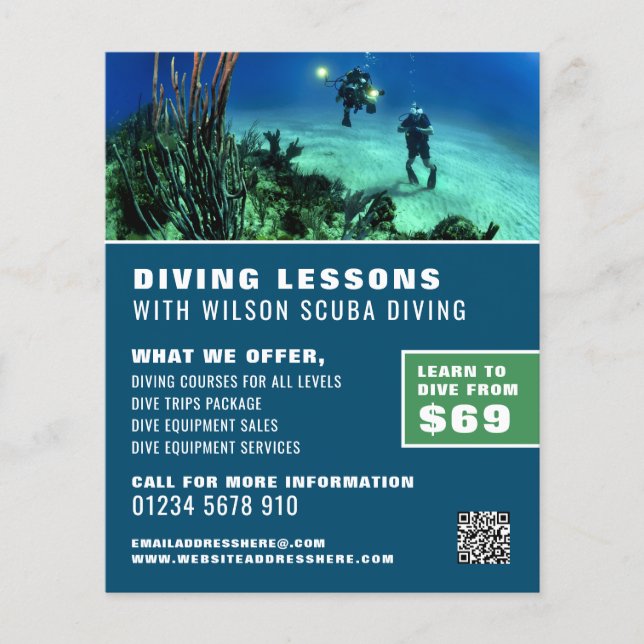 Deep Sea Divers, Scuba Diving Lesson Advertising Flyer (Front)