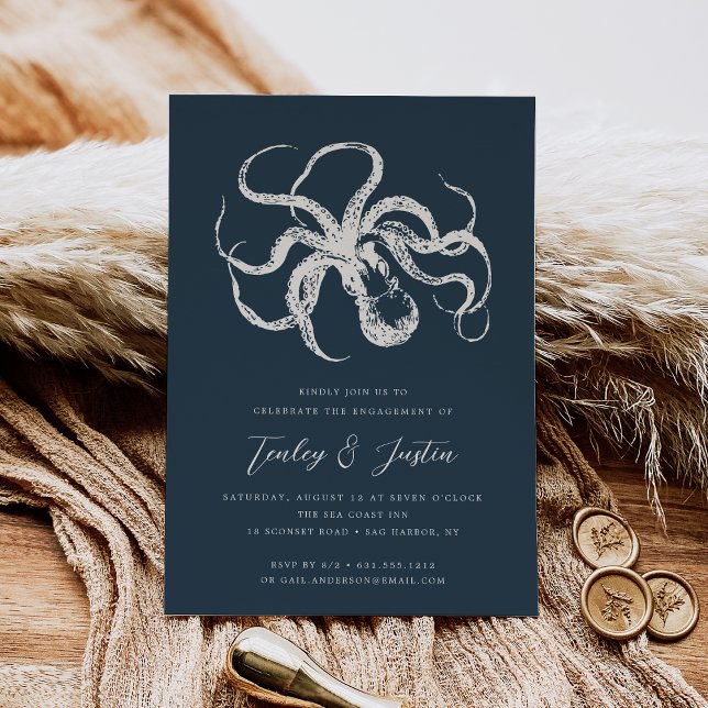 Deep Sea Elegant Vintage Nautical Engagement Party Invitation (Creator Uploaded)