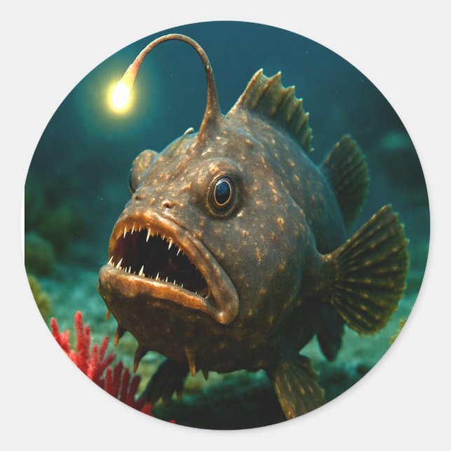 Deep Sea Glow: The Anglerfish Classic Round Sticker (Front)