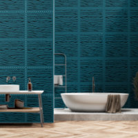 Deep Sea Green Blue Line Art Squared Tile