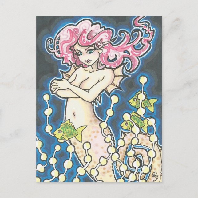 Deep Sea Horse Mermaid Fantasy Art Postcard (Front)