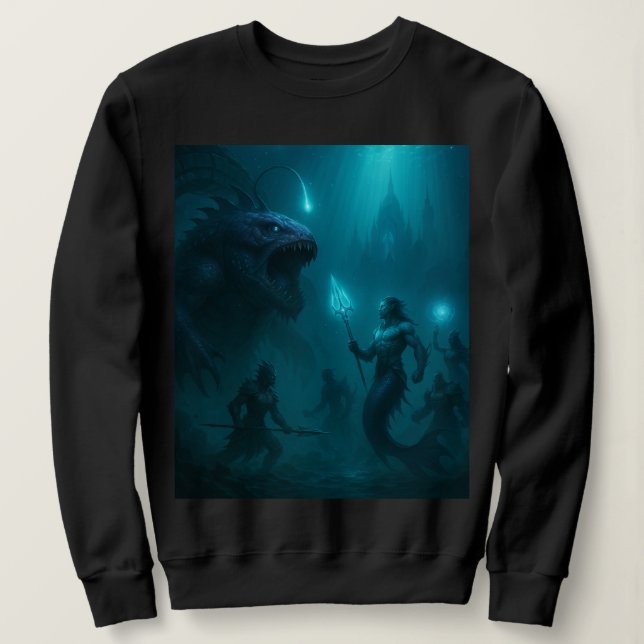 Deep Sea Kingdom – Epic Fantasy Warrior vs Sea Mon Sweatshirt (Design Front)