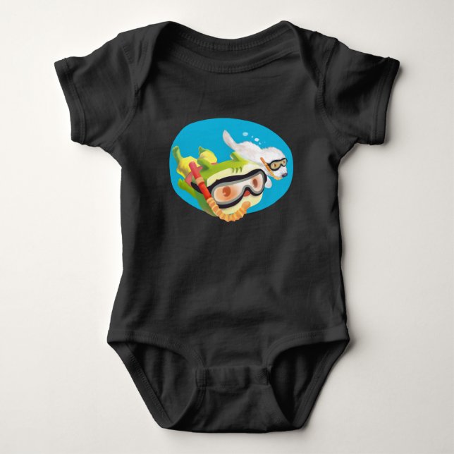 Deep Sea LOVE: Iron T & Smile Pup Snorkelling Baby Bodysuit (Front)