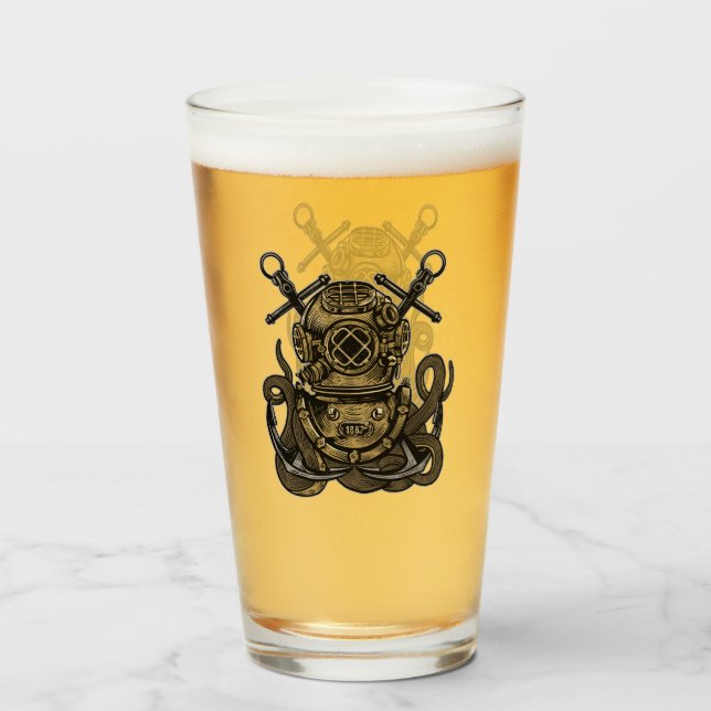 Deep Sea, Ocean Bell Diver, Octopus, Anchor, Glass (Front Filled)