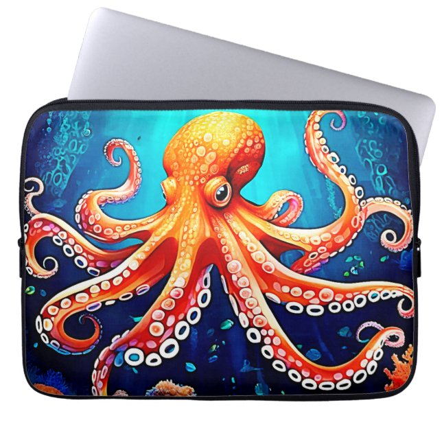 Deep Sea Octopus Glow Design Laptop Sleeve (Front)