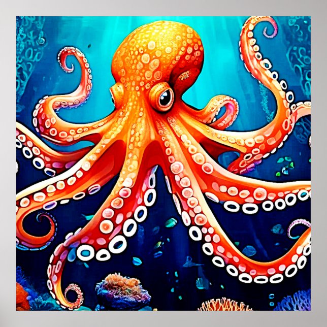 Deep Sea Octopus Glow Design Poster (Front)