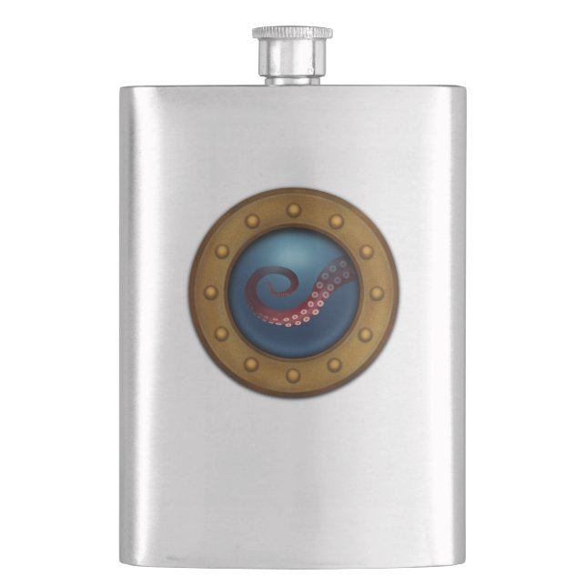 Deep Sea Octopus Marine Creature Nautical Beast Hip Flask (Front)